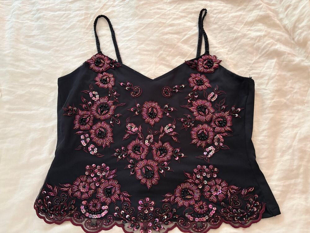 Vintage Beaded Mesh Camisole Top Flora Nikrooz Saks Whimsigoth practical magic